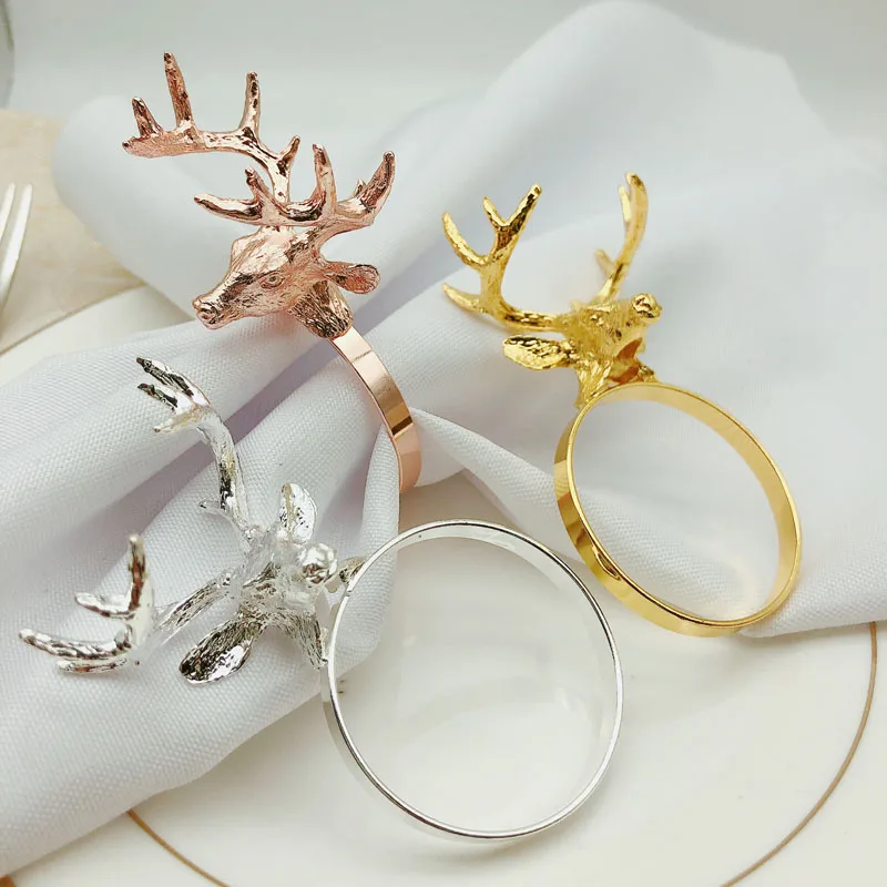 
Spot silver napkin ring deer head metal napkin ring gold napkin circle for Christmas 