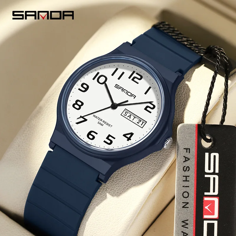 SANDA 9072 Wholesale The Latest double calendar  50 Meter Waterproof Watches With Luminescent light weight watches
