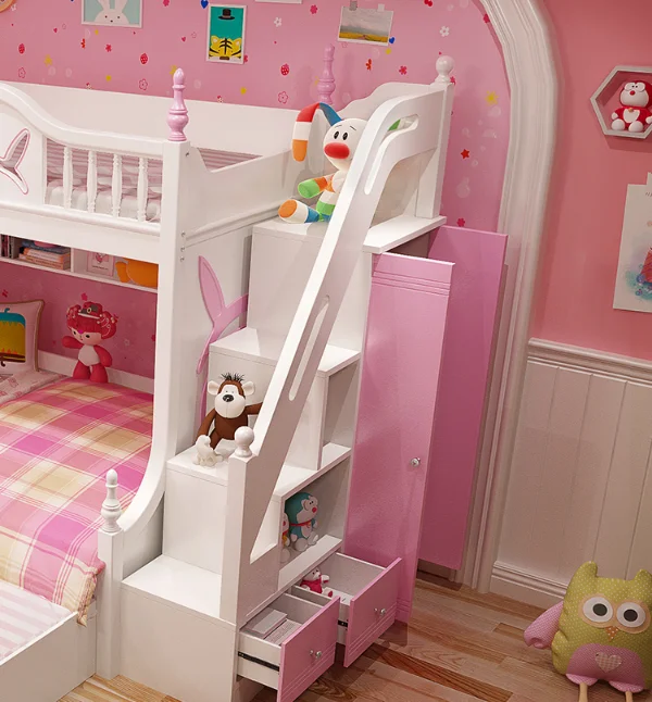pink Children Furniture The quality of wood bunk bed for kids