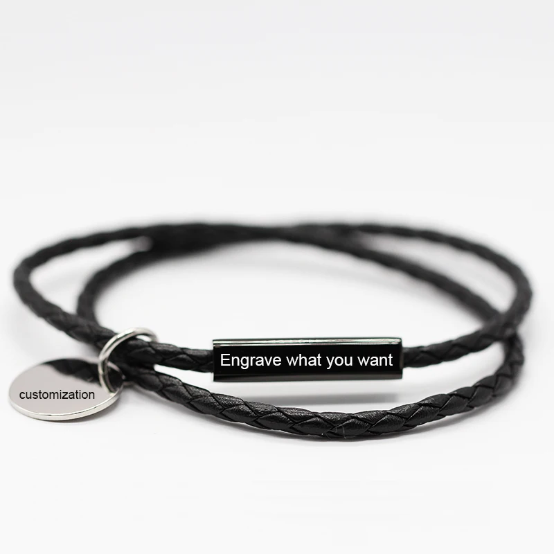 3mm Braid True Leather Black DIY Bangle Magnetic Men Magnet Personalized Couple Bracelet
