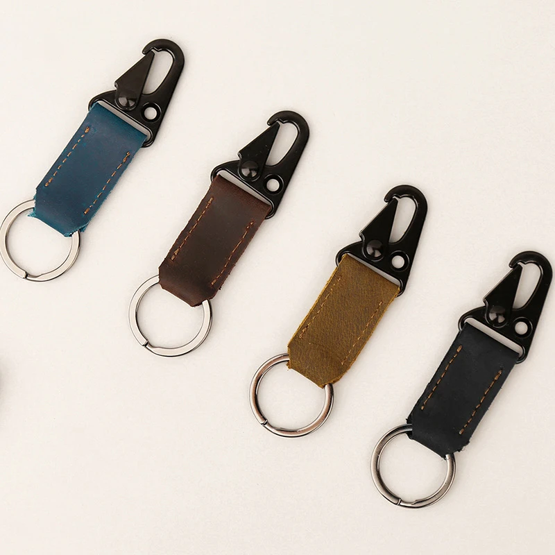Crazy Horse Genuine Leather Keychain Key Fob Holder With Carabiners Handmade Gift