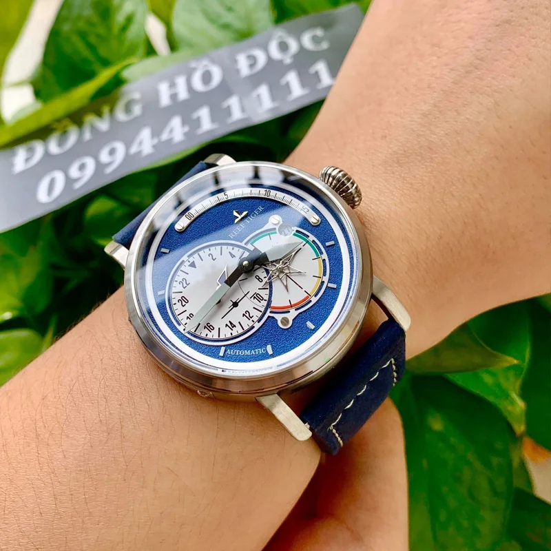 
Reef Tiger Steel Military Watches for Men Genuine Leather Strap Automatic Pilot Watch with Date RGA3019 