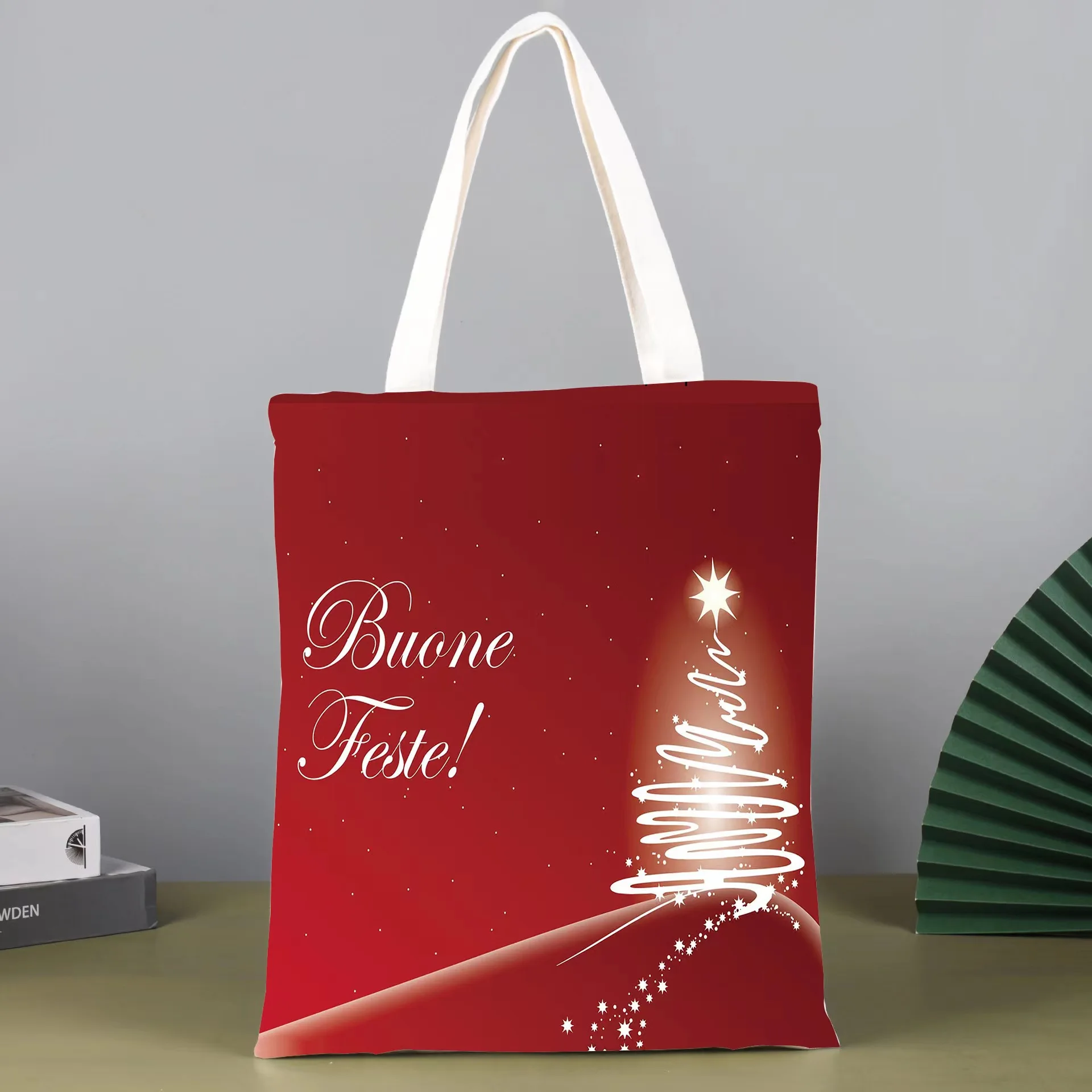 Christmas Bags Produce Eco Friendly Promotional Handbags Reusable Shopping Tote Cotton Canvas Bags with Custom Printed Logo