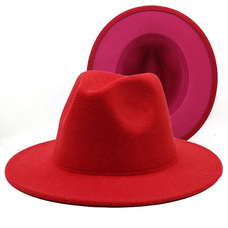 2022 Fedora Hats Women Wholesale New Designer Wide Brim Wool Fedora Two Tone Hats Men And Women