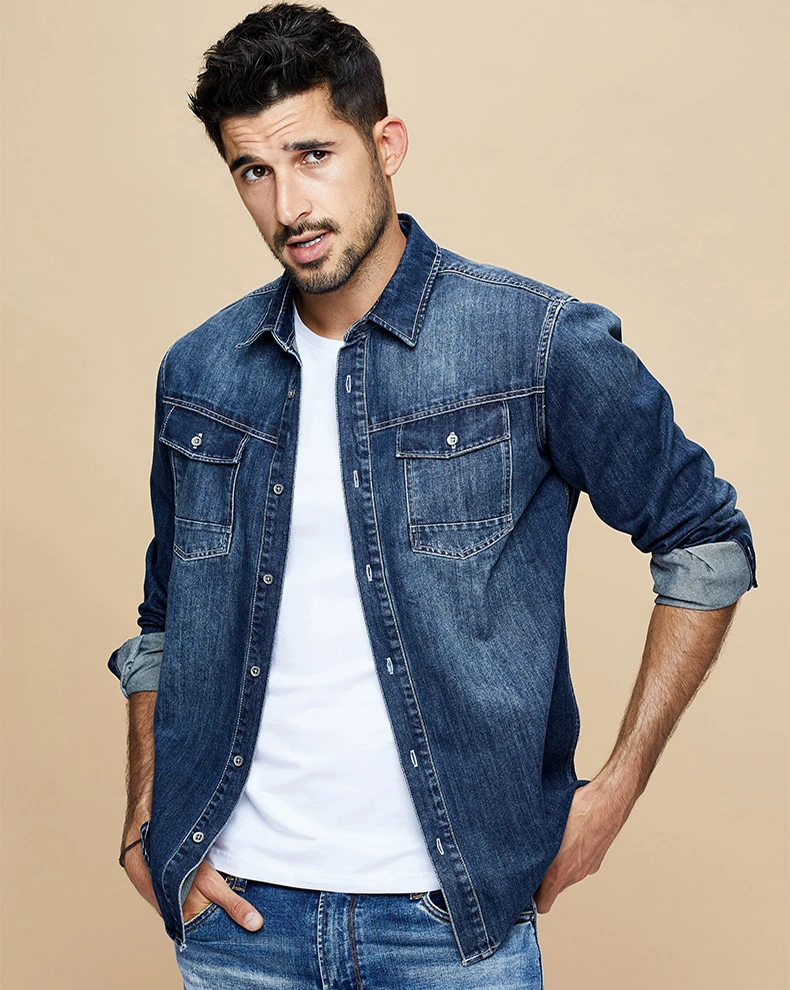 Wholesale cowboy long sleeve denim shirt casual shirt men