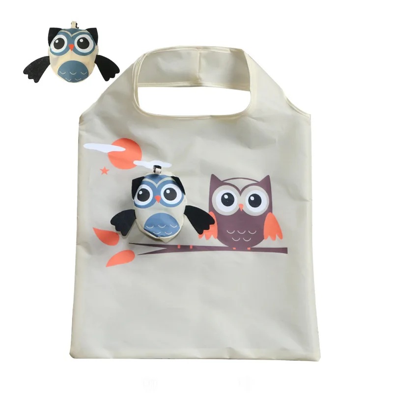 
2021 Wholesale Fashion Foldable Reusable Polyester Shopping Bag with owl pouch shopping bag foldable 