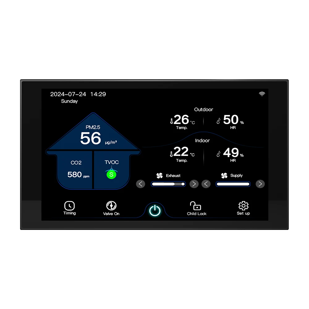 7-дюймовый цветной экран modbus контроллер с VOC PM2.5 CO2 датчики свежего воздуха интеллектуальная вентиляция HVAC вентилятор регулятор скорости