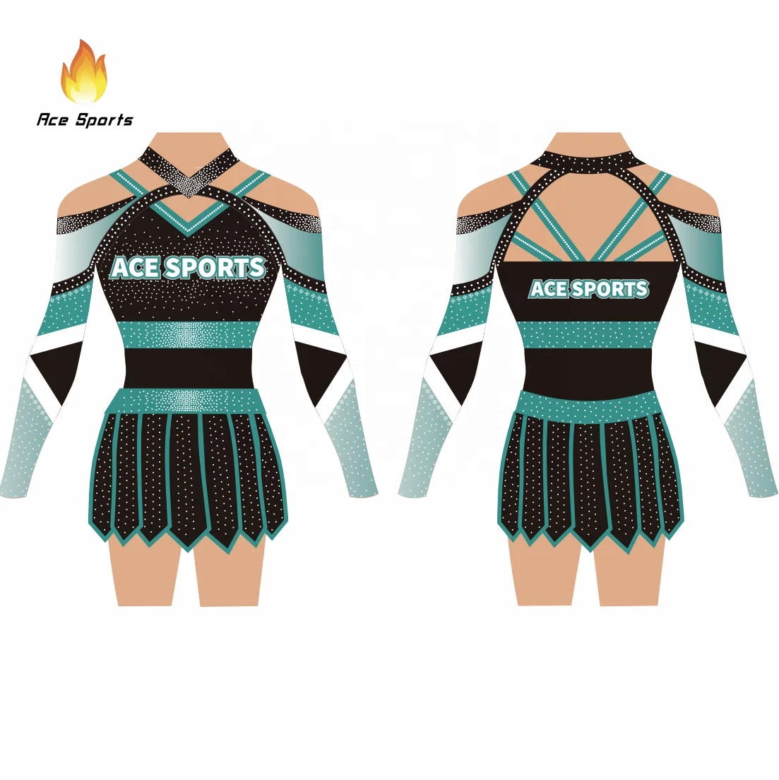 flowy cheer skirt custom all stars sublimation long sleeve practice wear skirts clovers sequin rhinestones cheer cheerleader uni