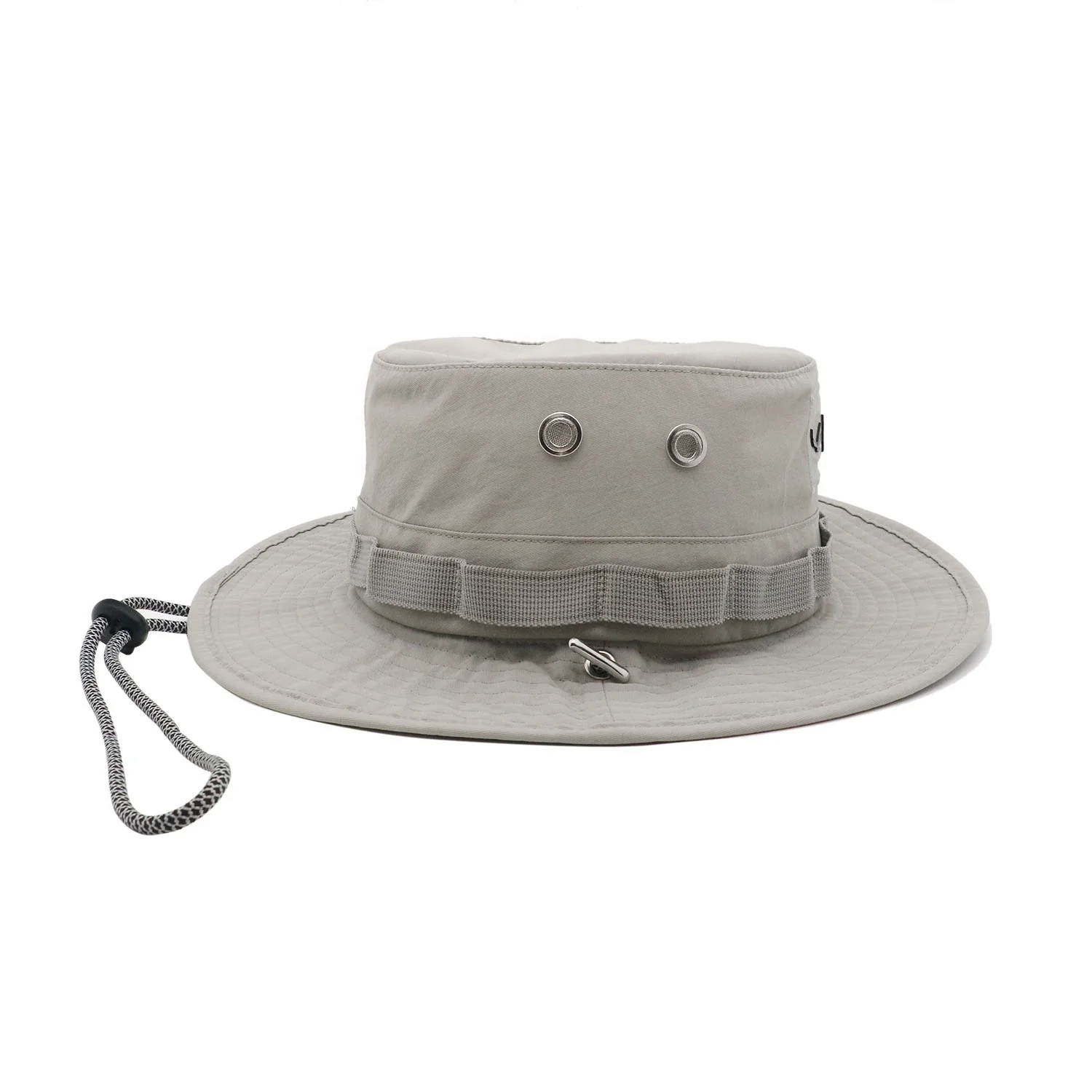 High Quality Vented Boonie Waterproof Hat Custom Ultrasonic Welding Rubber Patch Bucket Hat With Removable String