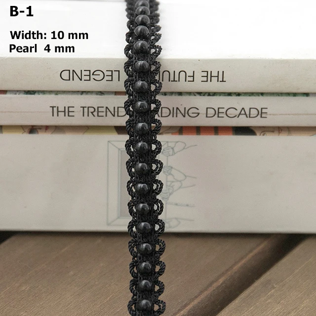 wholesale good quality 1.2cm Width  Knitting Wool Pearl Beaded Lace Trim Edge Ribbon Fabric Sewing