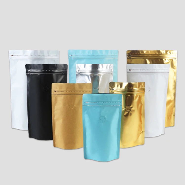 Custom Printed Matt Black Aluminum Foil 100g 250g 500g 1kg 12 oz Plastic Flat Bottom Coffee Bag With Valve