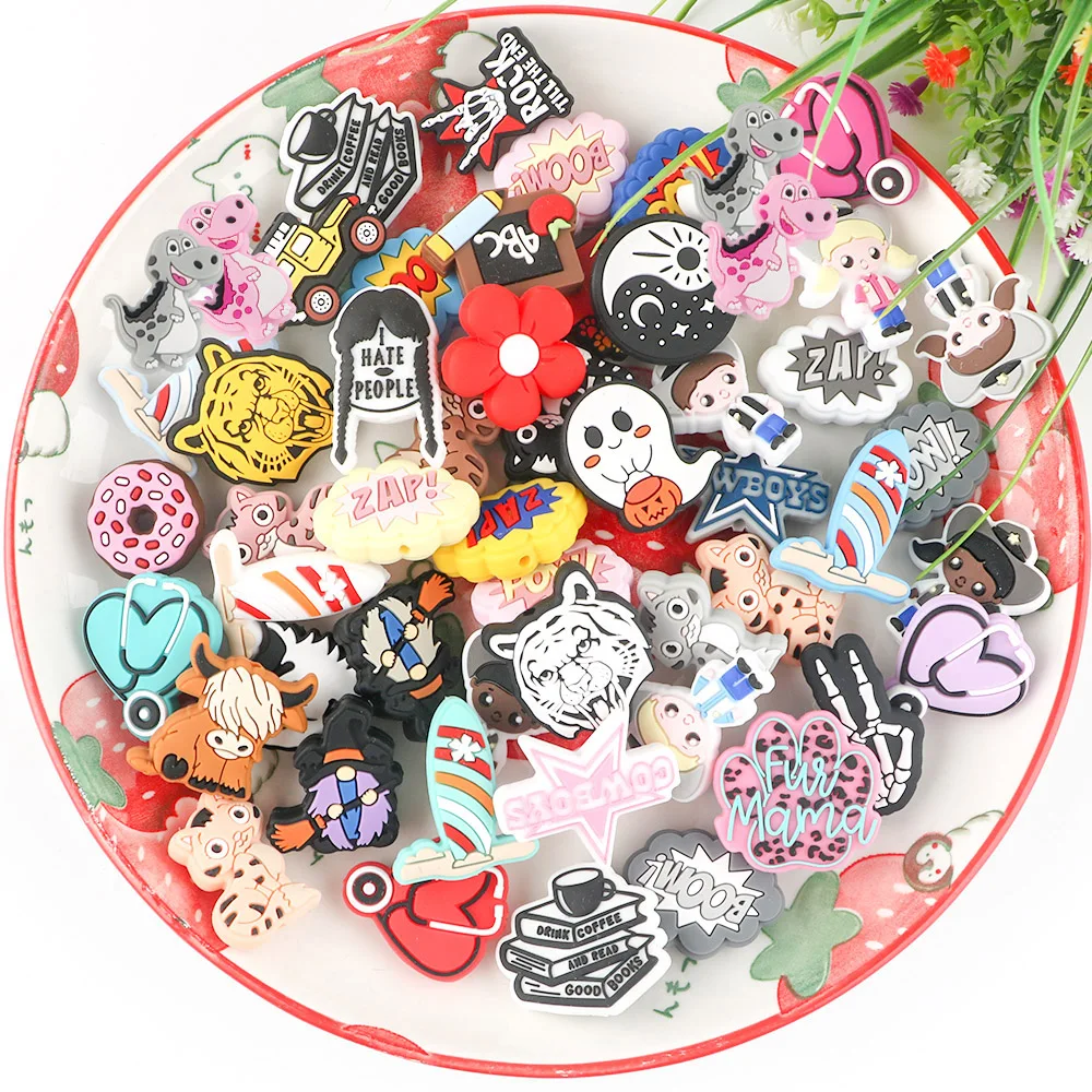 Food Grade Bpa Free Animal Cartoon Shape Silicone Focal Beads Baby Teehting Toys For Pens Keychain Bracelet Silicone Craft Beads