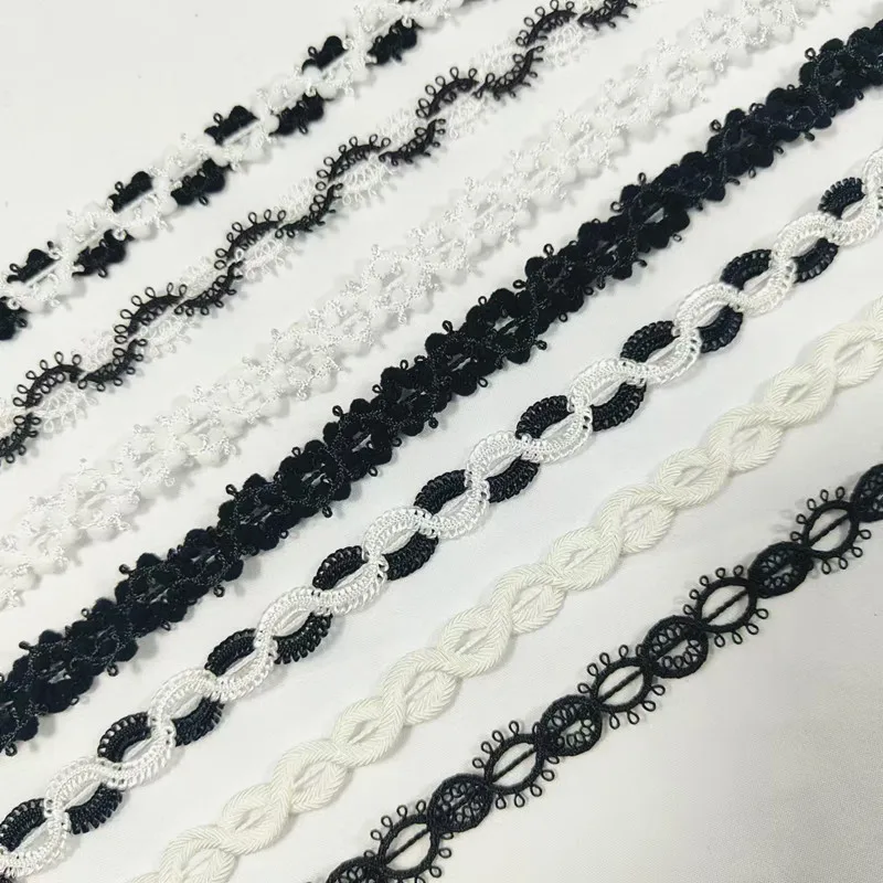 black and white fine polyester embroidery fabric Lolita dress necklace decorative bridal lace fabric