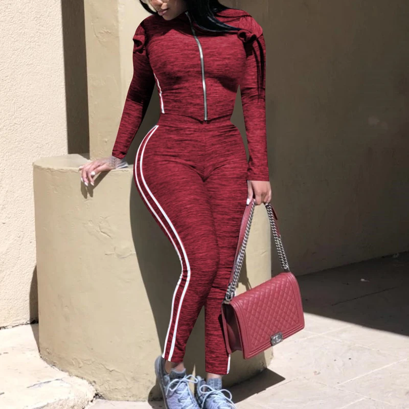 Wholesale Sport 2 Piece Legging Sets Women Frilled Striped Leisure Tracksuit Clothing Two Piece Outfits