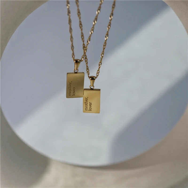 Rectangle Mother Letter Stainless Steel Necklace Gold Trendy Jewelry