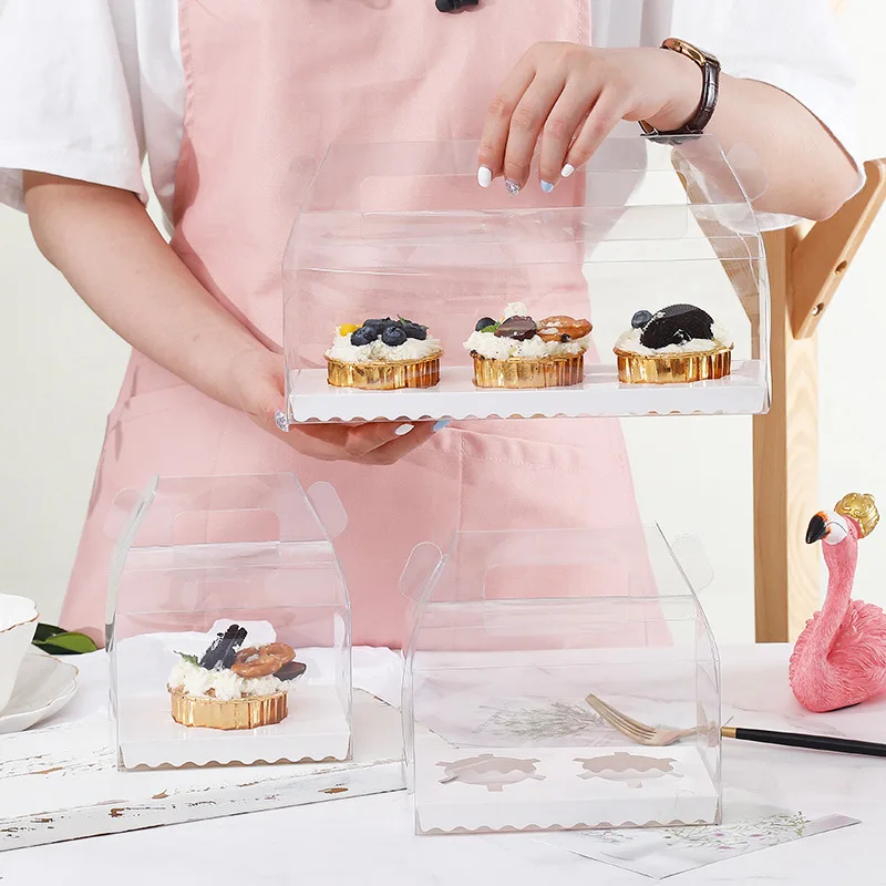1 2 3 hole PET Portable Pastries cupcake box transparent muffin cup cake boxes with handle eco-friendly cupcake cake boxes