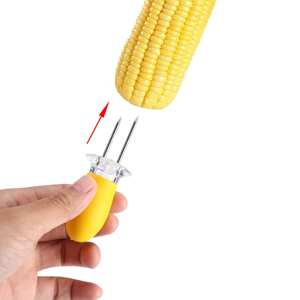 Stainless Steel BBQ Skewers Corn Cob Holders Twin Prong camping BBQ Forks Skewers BBQ Grill Fruit salad stick