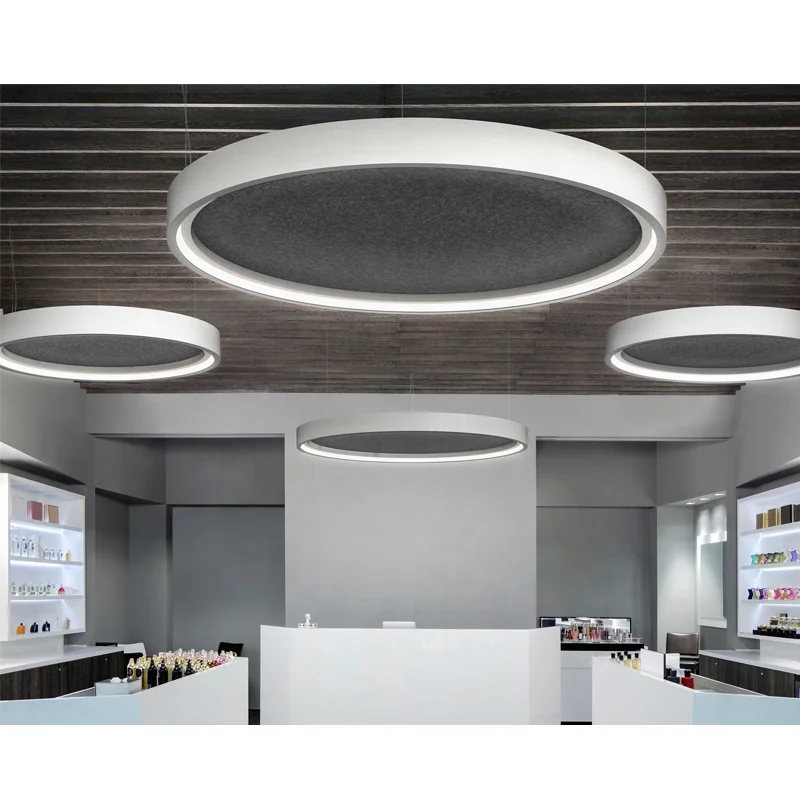 Acoustic Indirect Inward Emitting LED Pendant Light CRI90 with Ring Circle Design-Linear Light Profile Ceiling Chandelier