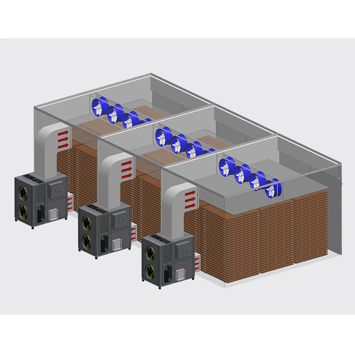 WD30-3 Three Kiln capacity 385 cbm Wood dryer chamber for Internal circulation of hot air