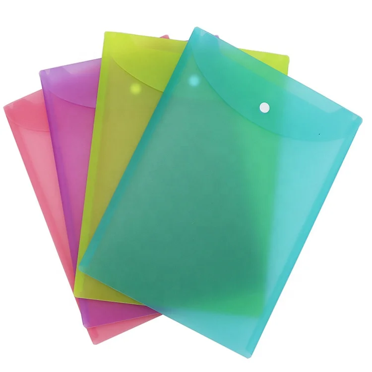 Wholesale water resistant PP plastic envelope bag  A4 size document office organizer files folder with button closure  folders