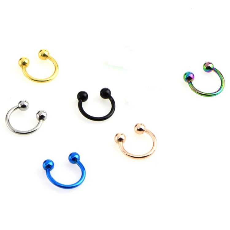 Retail Colorful Horseshoe Shape Nose Ring Anodized CBR Nose Septum Clicker Ring Nasal Piercing Jewelry