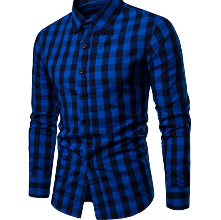 
Wholesale 65% Cotton 35% Polyester Regular Fit Long Sleeve Preppy Plaid Collar Shirt Man 