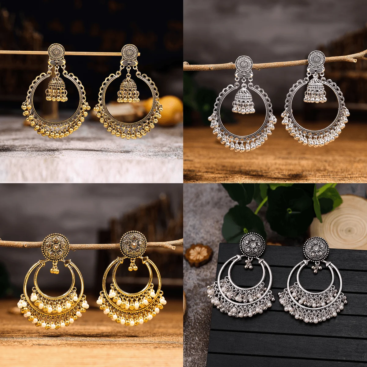 Factory Wholesale Vintage India Bell Ladies Earring Jhumka Indian Custom Elegant Big Gold Hoop Dangle Jewelry Earrings