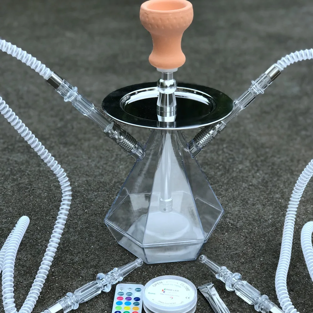 New Set Dual Hoses Hookah Cup Diamond Cube Ak47 Accessory Acrylic Hookah with Led Light Shisha Box Hookah Bowl Acrylic