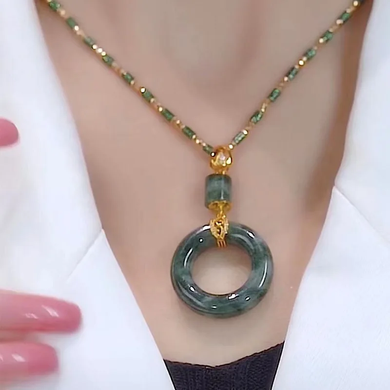 wholesale high quality jade necklace fashion luxury 18k gold plated jade charm necklace for women