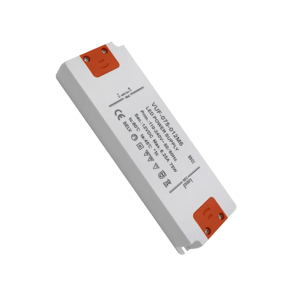 IP20 ultra slim plastic shell power supply ac to dc 6w 12w 20w 30w 48w 60w 75w 100w 12v 24v class 2 LED driver 110v 240v ac