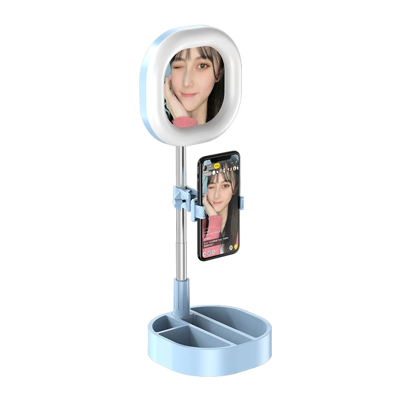 2020 Hot Selling Portable Mini Selfie Stick Adjustable Beauty Live LED Ring Light With Cell Phone Holder Stand Makeup Mirror
