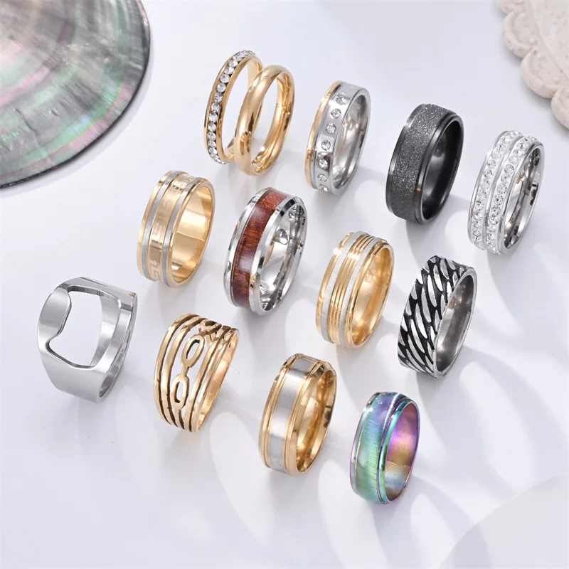 Wholesale Mixed Women Finger Rings Set Wedding Engagement Jewelry Bulk Lot Men Stainless Steel Ring