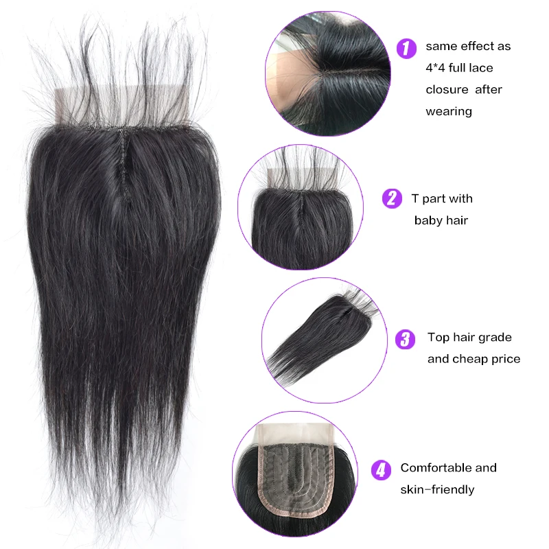 cheap 10A Grade Brazilian 100% human hair black color 4x4x1 closure 4x4 lace closure t part lace closure