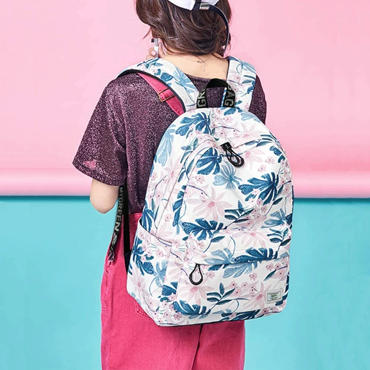 Korean Version Flowers Leaves Pattern School Bag Laptop Compartment Leisure Backpack For Teen Girls