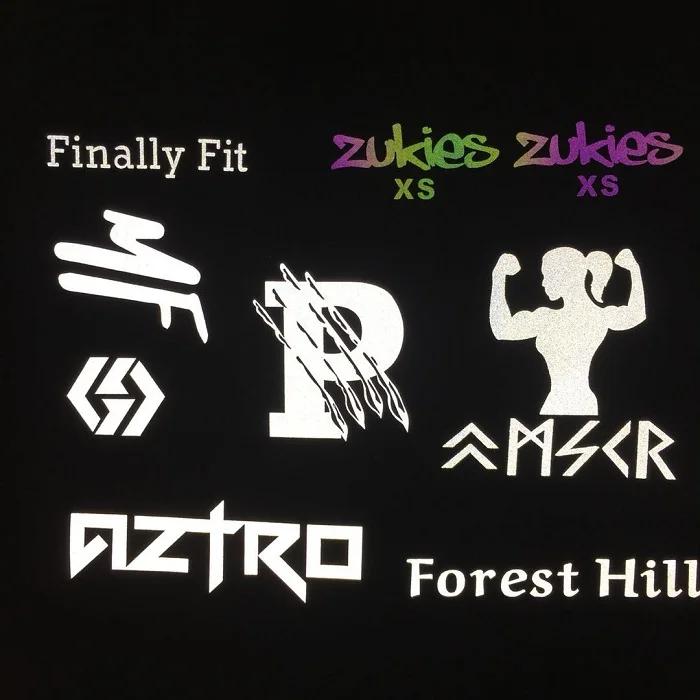 reflective graphics logo for clothing /reflective text logo for clothing /Premium Adhesive  Iron On Heat Press logo