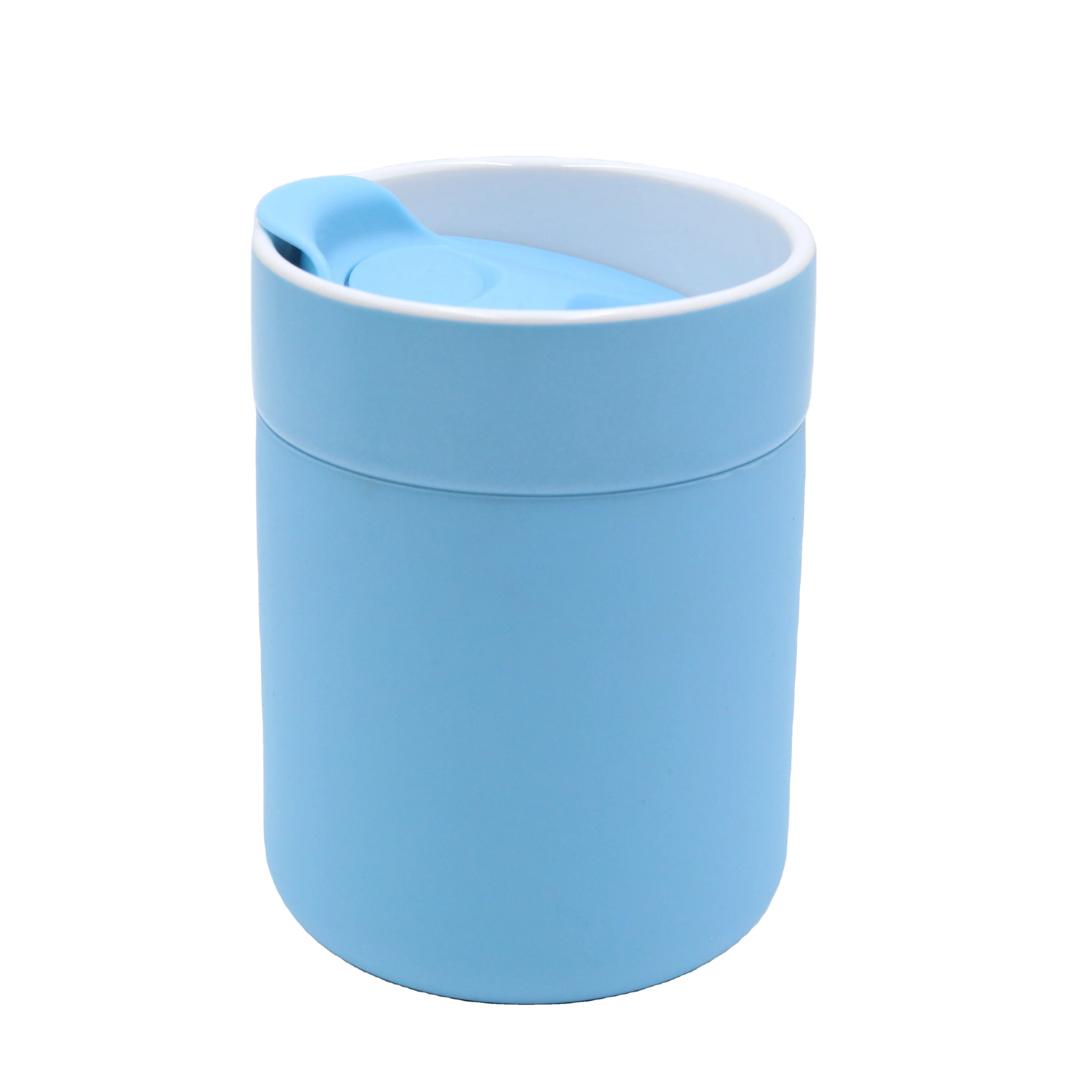 Custom nordic ceramic travel coffee mug plastic lid logo cup with silicone ring