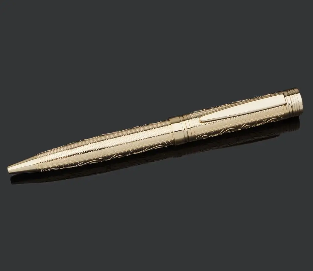 Luxury Carving Pattern Business Gift 24K Gold Plating Mechanism Metal Ballpoint Pen