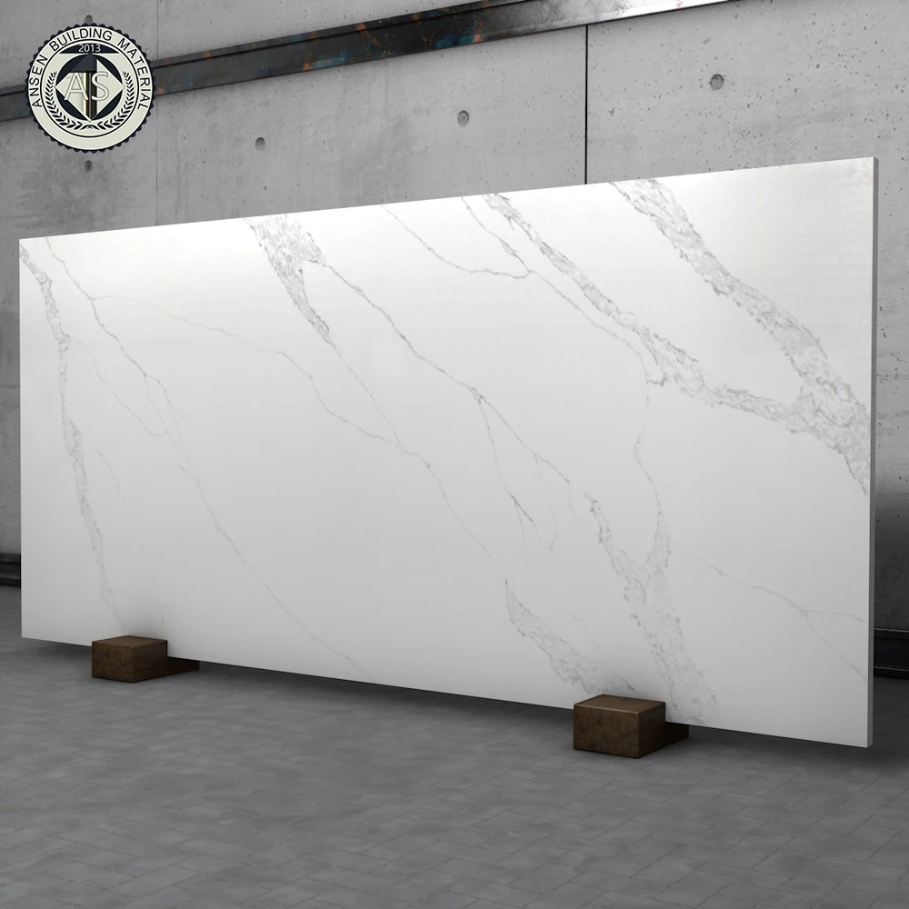 Quartz kitchen countertop  engineered big slab 20mm thickness calacatta artificial quartz stone