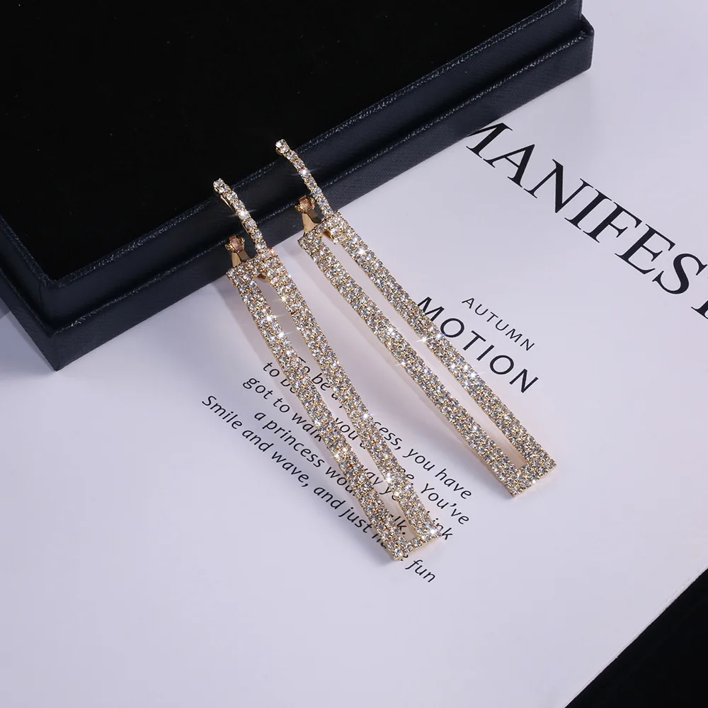 CAOSHI Rose Gold Color Rhinestone Earrings Sparking Crystal Wedding Jewelry long Dangle Drop Earrings Women