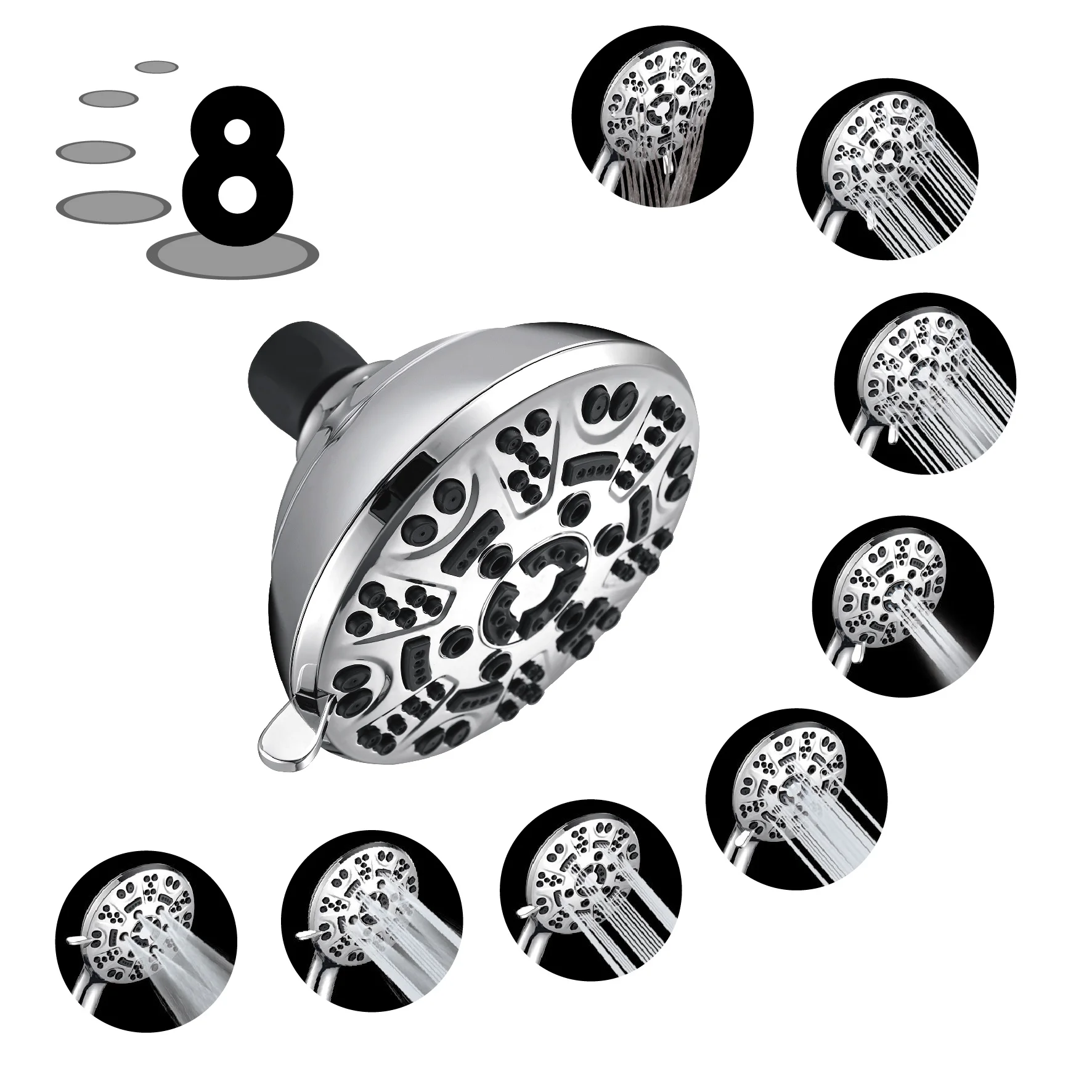Hot Sale Portable Hot and Cold 8 Setting Showerhead Wall Mounted Bathroom Luxury Sanitary Ware Shower Set