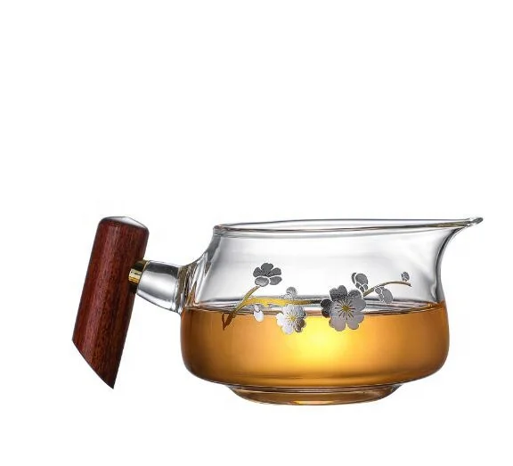 Japanese-style wooden handle thickened heat-resistant tea glass fair cup tea distributor tea set