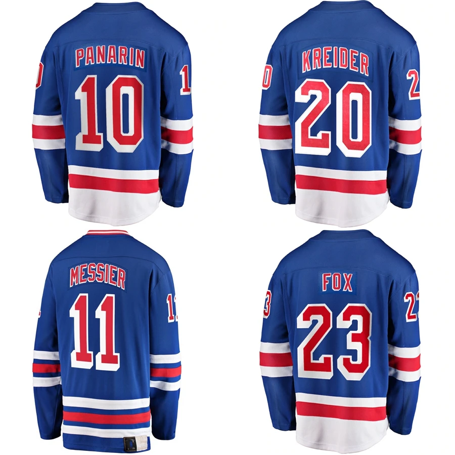 Custom Ice Hockey Jersey New York City Stitched Sports Embroidery Men Blue Ranger wear 23 Fox 11 Messier 20 Kreider 10 Panarin