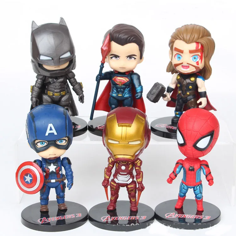 High quality super hero action figure toys Q version super-hero combination hand office model anime toys