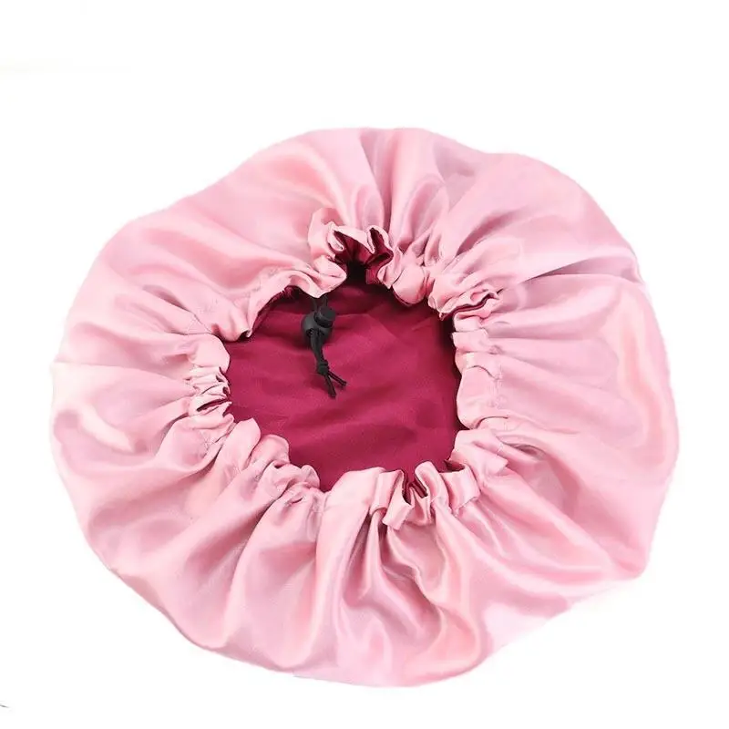  Women Night Sleep hats silk Satin Elastic Bonnet For Hair Care Adjustable Double Layer custom