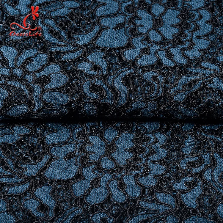 Nigeria New Eyelash fabric Fancy Satin Mesh Lace Fabric Nylon Dark Blue Casual lace fabric custom for Wedding Dress