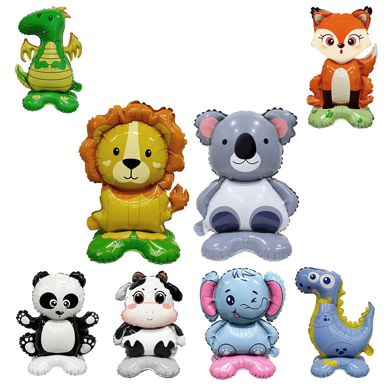Jungle party cartoon Lion Panda animal small base standing Dinosaur animal foil balloon Party Decoration balloon