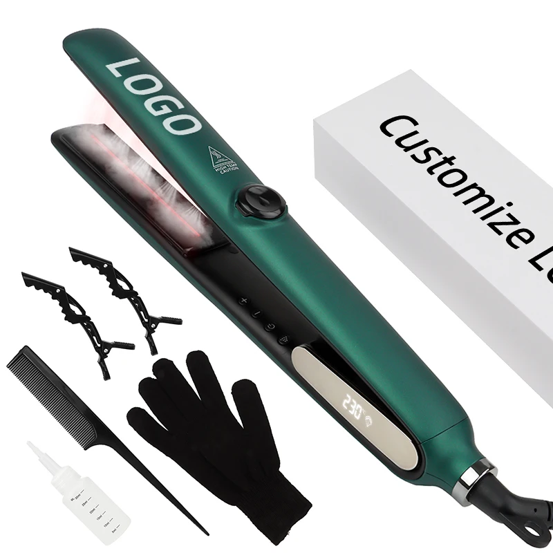 Custom Private Label Best Quality Profesional Salon 4 MCH Heating  Auto Infrared Steam Hair Straightener Flat irons