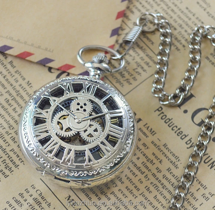 Time Gear Mechanical Watch Antique Hollow Roman Letter Flip Mechanical Pocket Watch