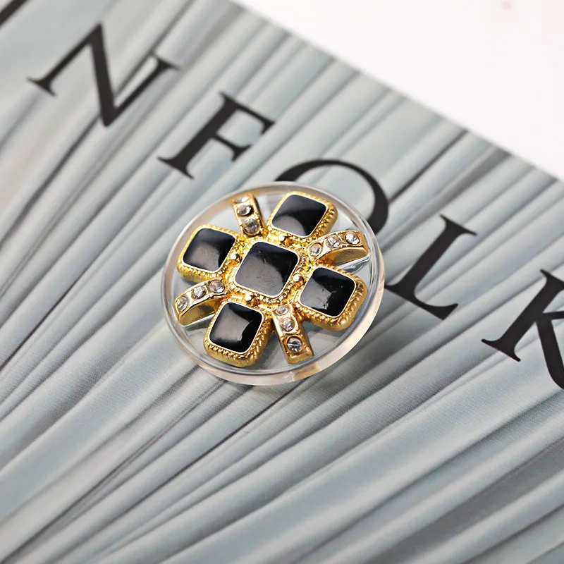 Sewing Round Shiny Rhinestone Resin Metal Shank Buttons For Clothes