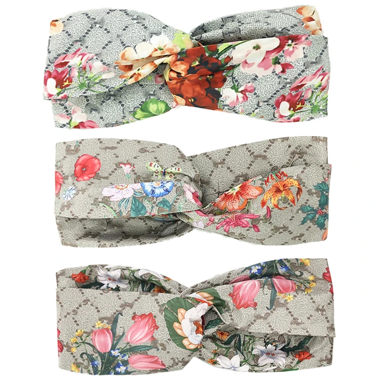 2020 Fashion Custom Silk Satin Elastic Hair Bands Boho Floral Luxury Designed Headbands For Women